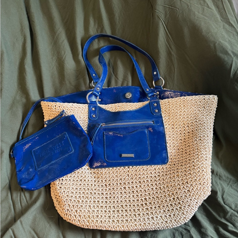 Blue and Cream Tote Bag Set